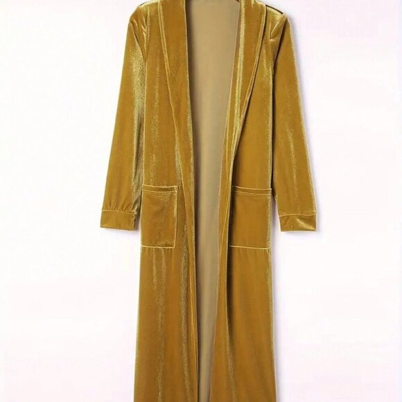 Gold Casual Women's Plush Mid-Length Coat - Picture 3 of 7